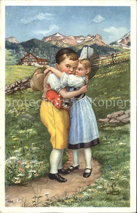 Trachten Schweiz Kinder Künstlerkarte L. Kosa Nr. 664