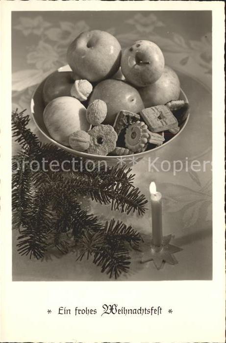 Weihnachten Äpfel Plätzchen Kerze Walnüsse Foto-Ama