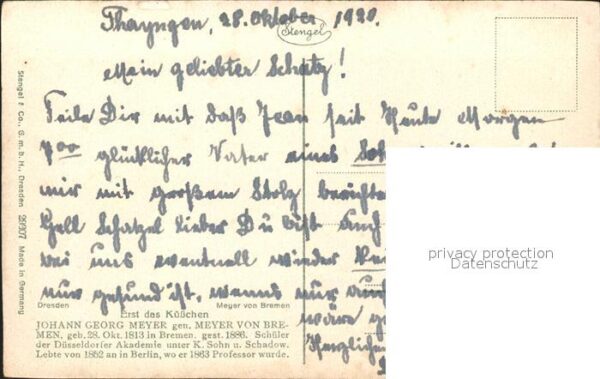 Kuenstlerkarte Johann Georg Meyer Erst das Küsschen Mu – Bild 2