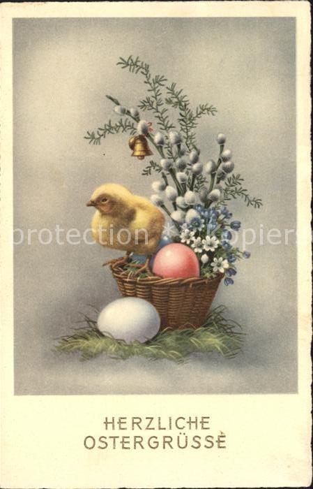 Ostern Easter Paques Küken Weidenkätzchen Glocken Ostereier