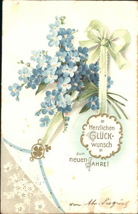 Neujahr Vergissmeinnicht Litho