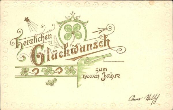 Neujahr Glückwunsch Kleeblätter Hufeisen