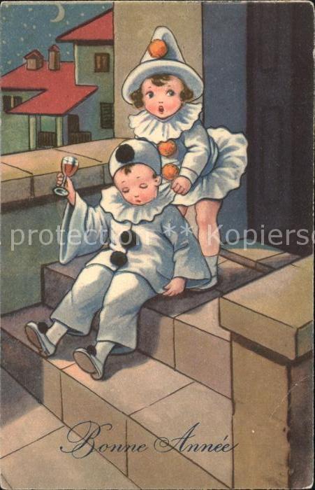 Kinder Child Enfants Harlekin Neujahr Wein