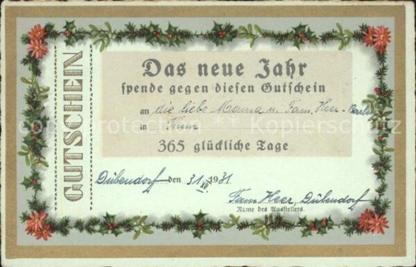 Neujahr Gutschein