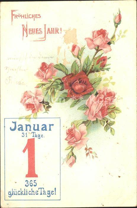 Datumskarte 1. Januar Neujahr Rosen