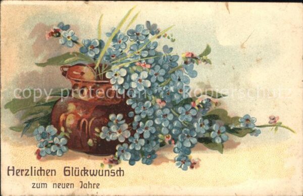 Neujahr Vergissmeinnicht Litho