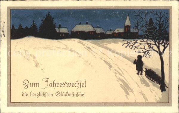 Schlitten Schnee Kind Neujahr