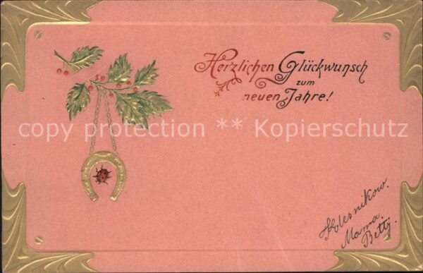 Neujahr Hufeisen Stechpalme Marienkäfer