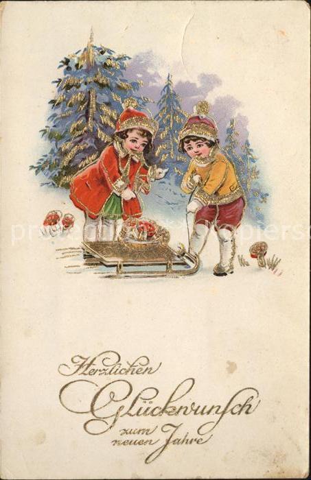 Schlitten Schnee Kinder Pilze Neujahr