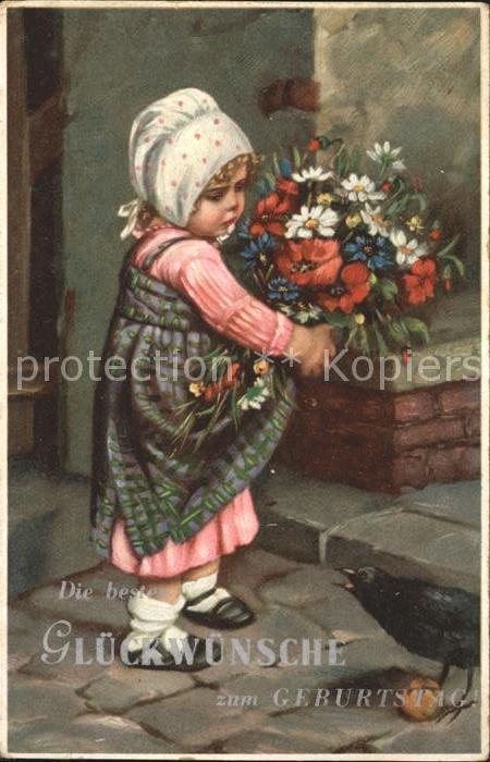 Kinder Child Enfants Rabe Glückwunsch Geburtstag Blumen