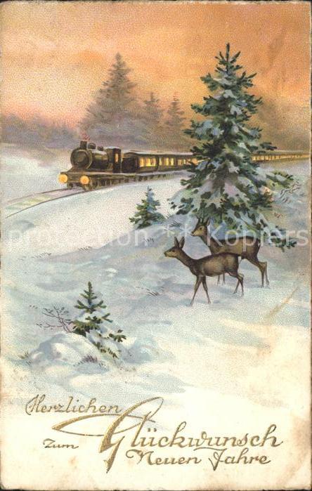 Lokomotive Eisenbahn Rehe Neujahr