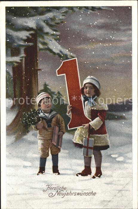 Datumskarte 1. Januar Neujahr Kinder Geschenke