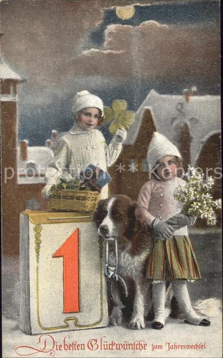 Hunde Kinder Datum 1. Januar Neujahr Kleeblat
