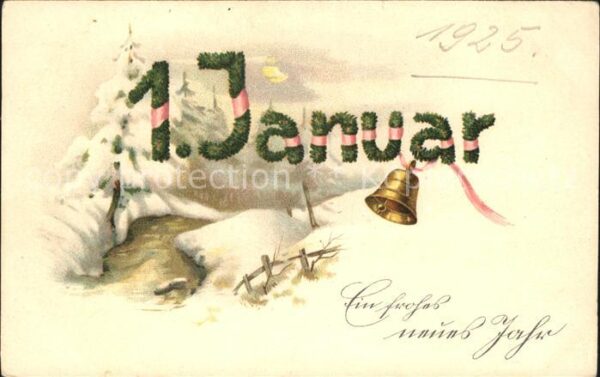 Datumskarte 1. Januar Neujahr Glocke