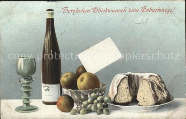 Wein Äpfel Trauben Kuchen Glas Geburtstag