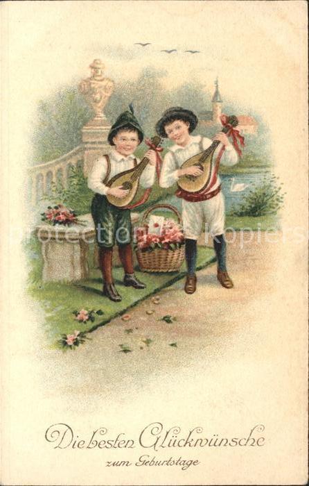 Kinder Child Enfants Musikanten Mandoline Geburtstag Litho