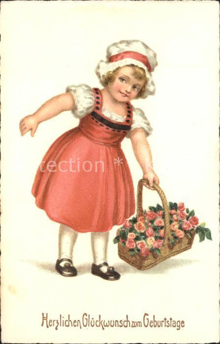 Kinder Child Enfants Mädchen Rosen Korb Geburtstag