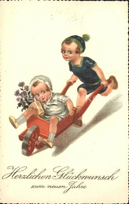 Kinder Child Enfants Schubkarre Neujahr