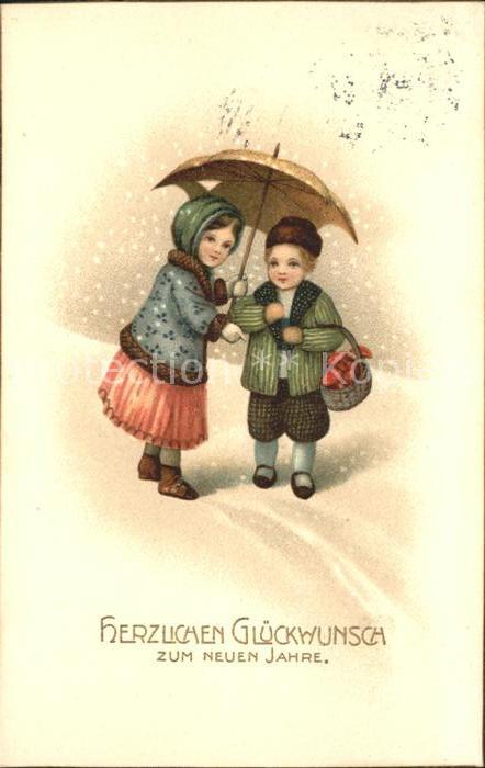 Kinder Child Enfants Regenschirm Neujahr Litho