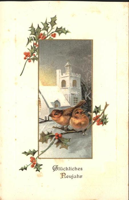 Voegel Glückwunsch Neujahr Stechpalme