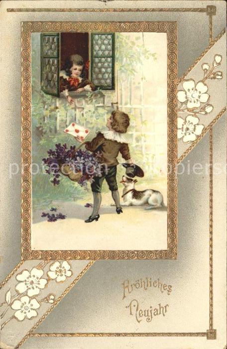 Kinder Child Enfants Hund Veilchen Brief Neujahr