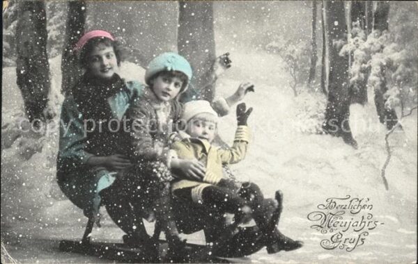 Schlitten Schnee Kinder Neujahr