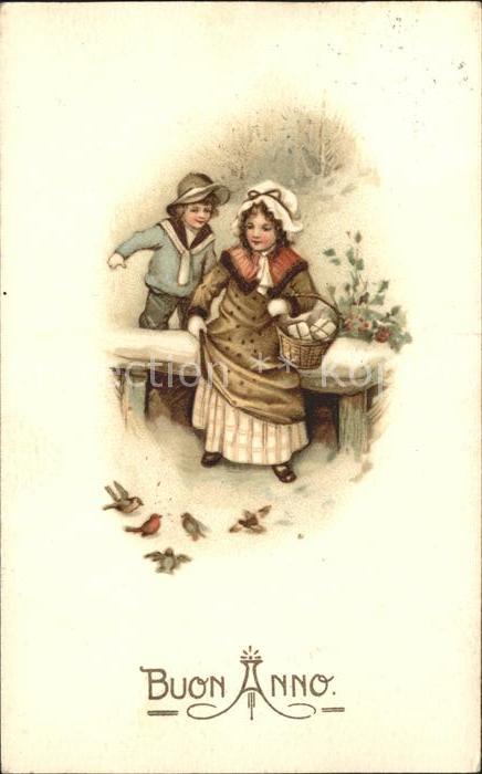 Kinder Child Enfants Neujahr Vögel Litho