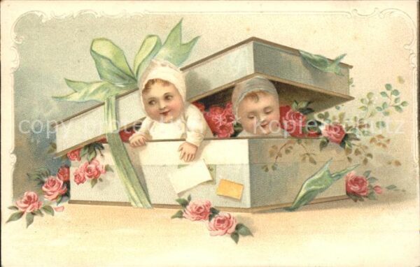 Kinder Child Enfants Rosen Geschenkschachtel Litho