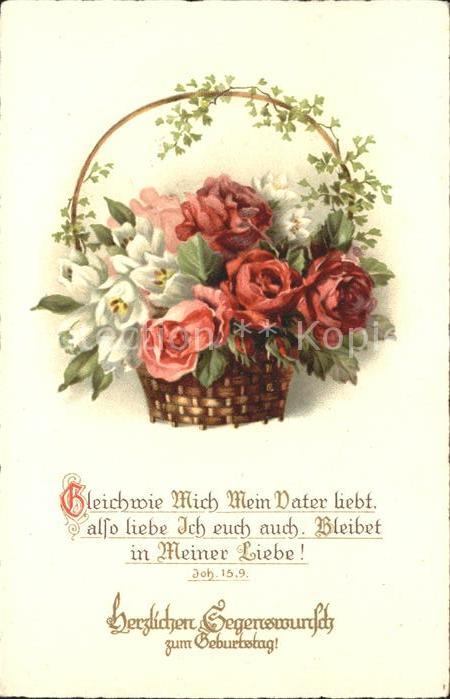 Rosen Korb Glückwunsch Geburtstag Litho