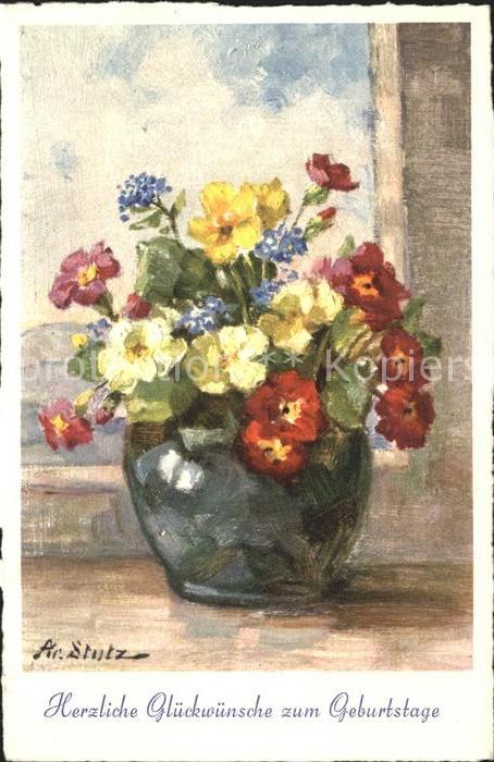 Kuenstlerkarte Ar. Stutz Nr. 503 Blumen Glückwunsch Ge