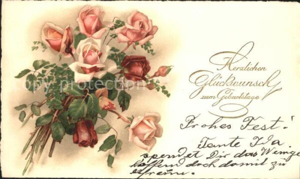 Rosen Glückwunsch Geburtstag Litho