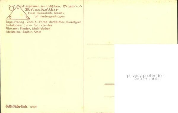 Sternzeichen Stier Schattenbildkarte Boldt-Kaiser-Ka – Bild 2