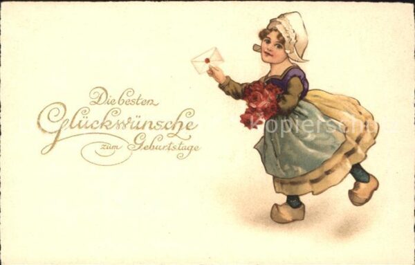 Kinder Hollandtracht Mädchen Rosen Brief Glückwunsch Geburts