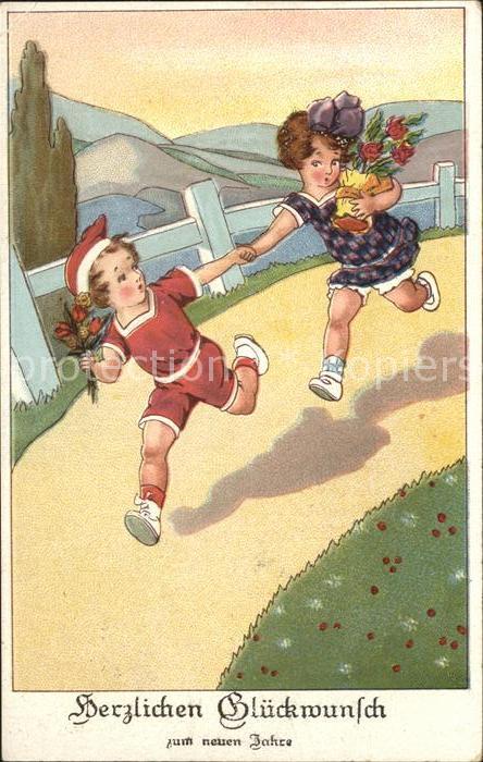 Kinder Child Enfants Glückwunsch Neujahr Blumen