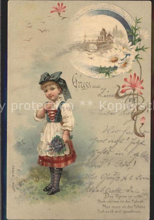 Kinder Child Enfants Mädchen Tracht Blumen Gedicht