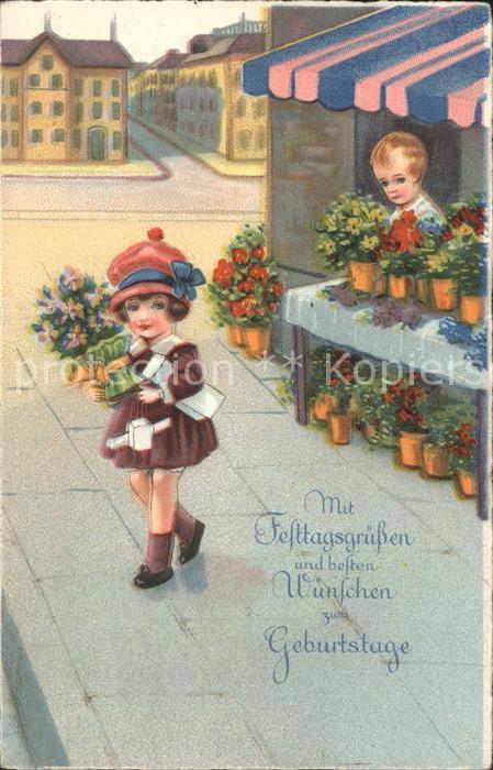 Kinder Child Enfants Blumenverkäufer Glückwunsch Geburtstag