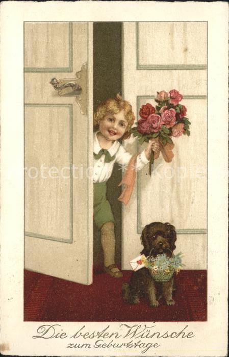 Kinder Child Enfants Hund Rosen Geburtstag