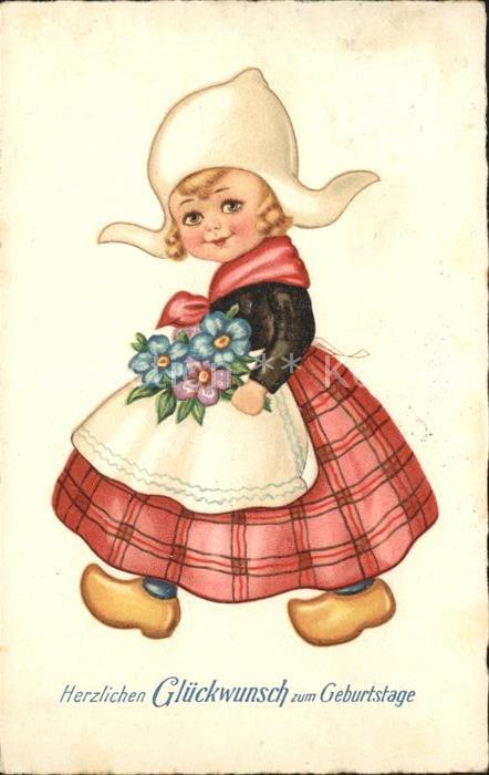 Kinder Hollandtracht Blumen Glückwunsch Geburtstag