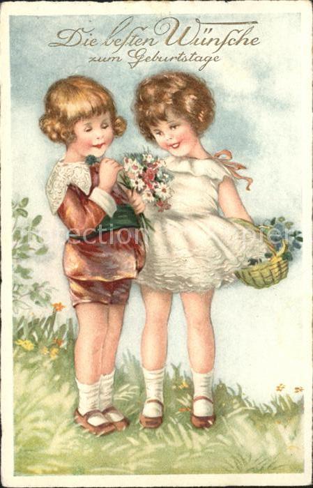 Kinder Child Enfants Blumen Glückwunsch Geburtstag
