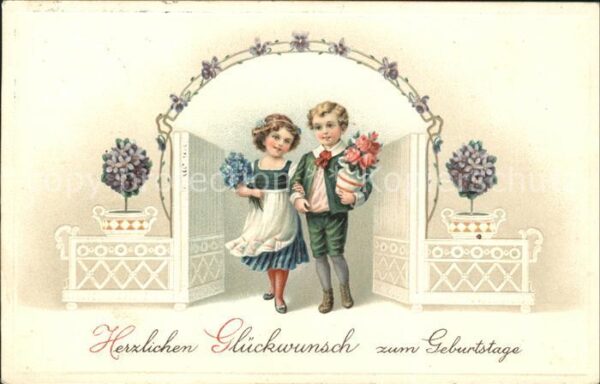 Kinder Child Enfants Glückwunsch Geburtstag Blumen