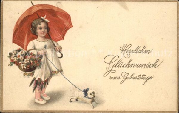 Kinder Child Enfants Hund Regenschirm Glückwunsch Geburtstag