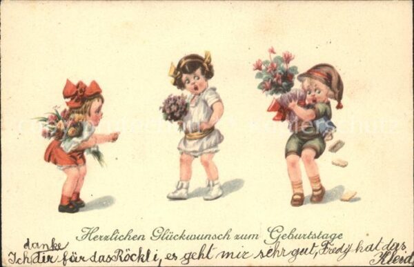 Kinder Child Enfants Glückwunsch Geburtstag Blumen
