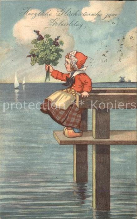 Kinder Hollandtracht Blumen Glückwunsch Geburtstag Kleeblätt