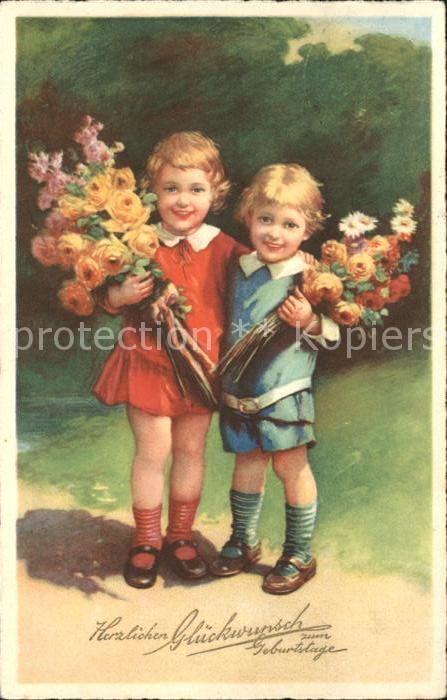 Kinder Child Enfants Blumen Glückwunsch Geburtstag