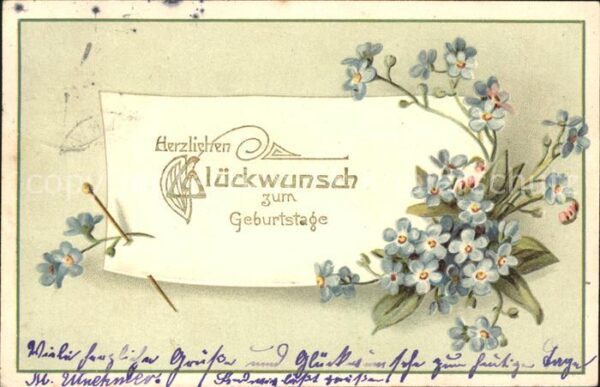 Geburtstag Vergissmeinnicht Stecknadel Litho