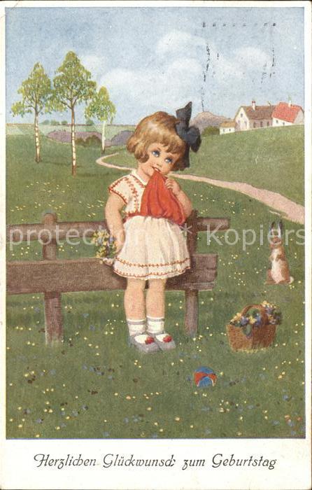 Kinder Child Enfants Mädchen Hase Blumen Spielball Glückwuns