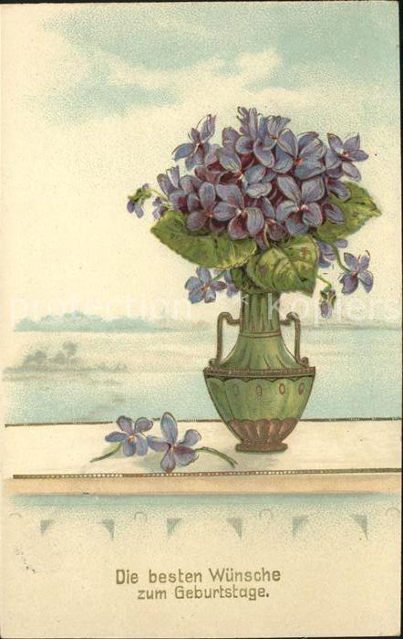 Geburtstag Glückwunsch Veilchen Vase Litho