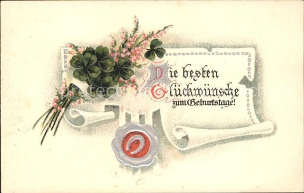 Geburtstag Glückwunsch Kleeblätter Blumen Siegel H