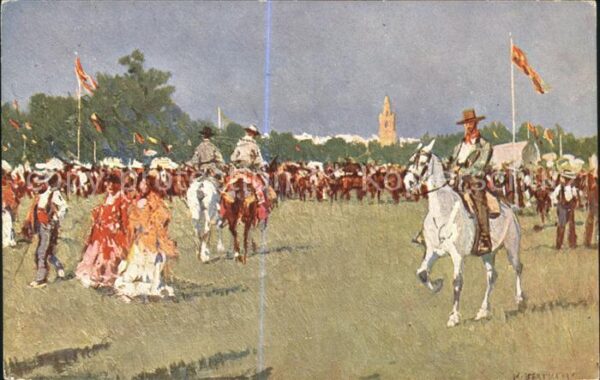 Kuenstlerkarte M. Bertuchi Romeria del Rocio Sevilla N