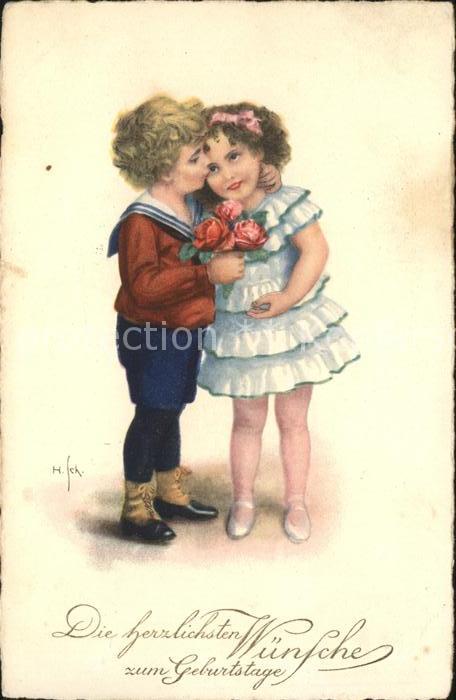 Kinder Child Enfants Kuss Rosen Glückwunsch Geburtstag